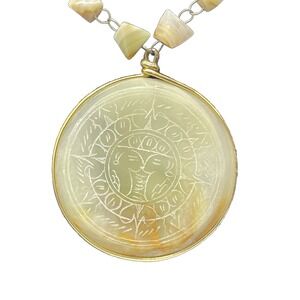 Carved Aztec Calendar Stone Sundial Mexican Sun Possibly Agate Necklace Pendant